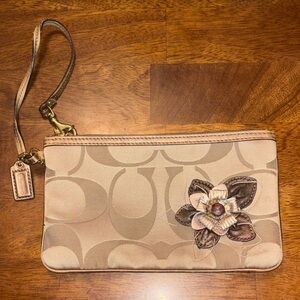 Coach Signature canvas Wristlet with Floral Detail